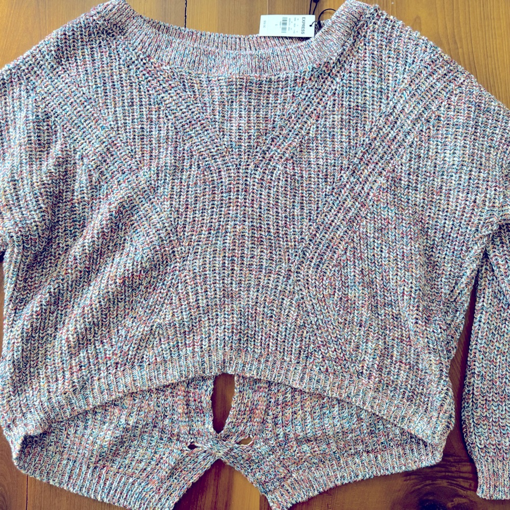 Express Open Braided Cable Knit Back Sweater Crop Soft Rainbow Size Small